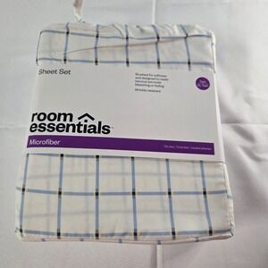 Room Essentials Twin/ XL Twin Microfiber 3-Piece Sheet Set Off White Blue